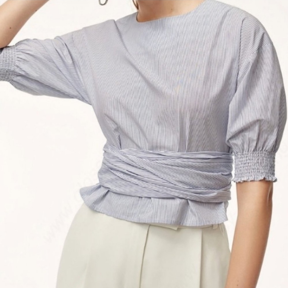 Aritzia Babaton Striped Wrap Puff Sleeve Blouse S